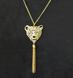 Gold and rhinestone panther head necklace, 2017