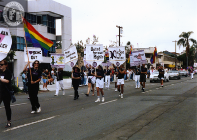 Lesbian and Gay Archives marchers in Pride parade, 1990