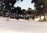 Dykes on Bikes in the Balboa Park staging area for the Pride parade