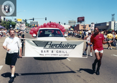 Redwing Bar & Grill banner in Pride parade, 1999