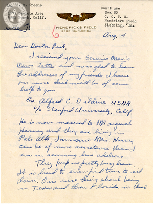 Letter from H. Rollin Greene, 1942