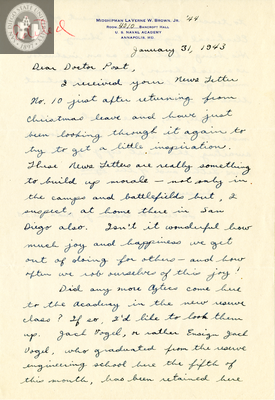 Letter from LaVerne W. Brown, Jr., 1943