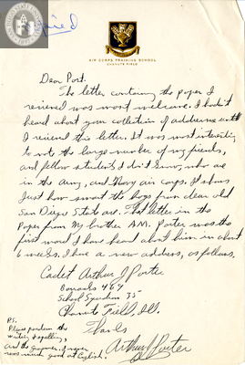 Letter from Arthur J. Porter, 1942