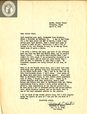 Letter from Richard Floyd Kates, 1942