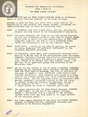 Students for Responsible Activities take a look at the Free Speech movement, 1968