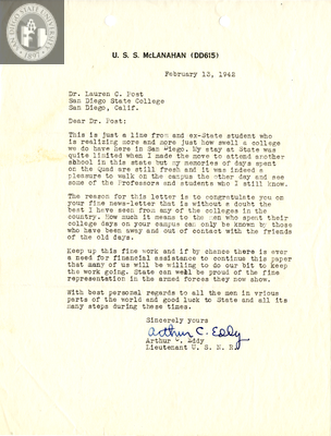 Letter from Arthur C. Eddy, 1942