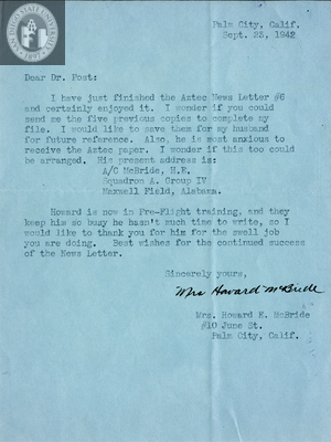 Letter from E. Joyce McBride, 1942