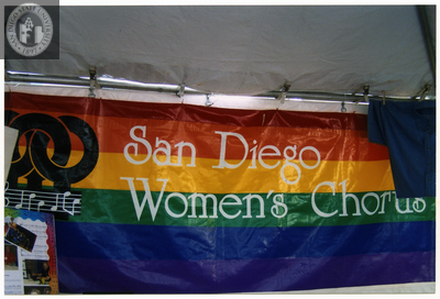 San Diego Women's Chorus banner at their booth at Pride festival, 2006