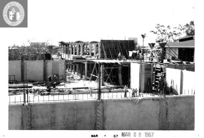 Southwest corner, Aztec Center construction site, 1967
