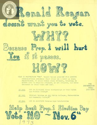 Ronald Reagan doesn't want you to vote,  1973