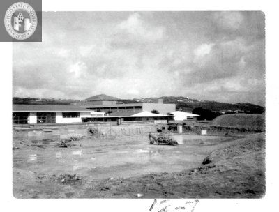 Aztec Center construction site after heavy rains, 1966