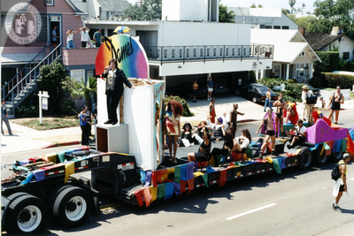 The band Dames on a float at the Pride parade, 1996