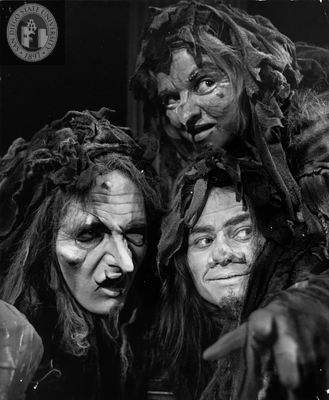 Three unidentified actors in Macbeth, 1964