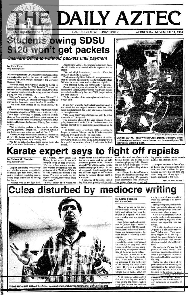 The Daily Aztec: Wednesday 11/14/1984