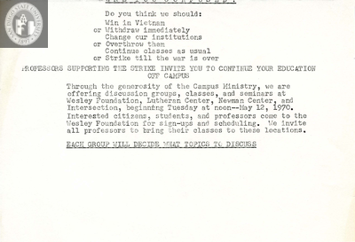 Flyer for political action discussion group, 1970