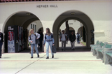 Students walking through Hepner Hall arches, 1999