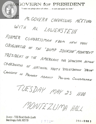 McGovern for President canvassing meeting, 1972