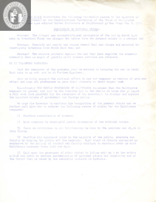 Faculty for Peace: Resolution on National Crisis, 1970