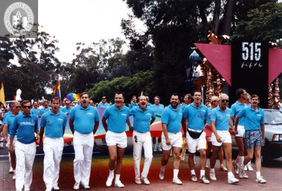 San Diego Men's Chorus singing in Pride parade, 1995