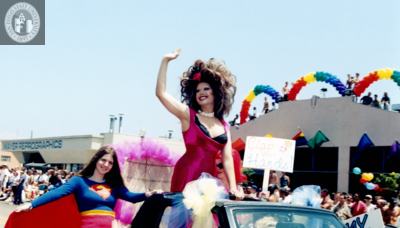 Supergirl and drag queen in the Pride parade, 1998