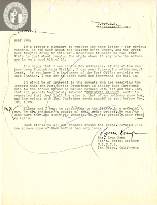 Letter from Emmett Lynn Kemp, 1942
