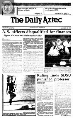 The Daily Aztec: Tuesday 11/25/1986