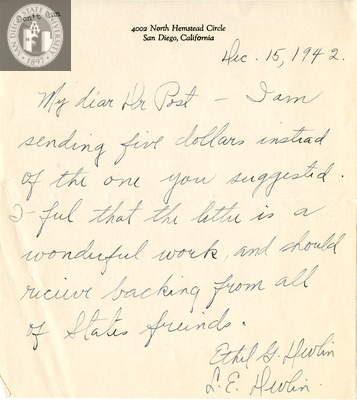 Letter from Ethel G. Devlin, 1942