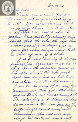 Letter from Guy E. Boothby, 1943