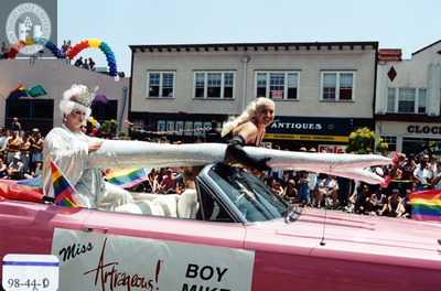 "Miss Artrageous Boy Mike" float in Pride parade, 1998