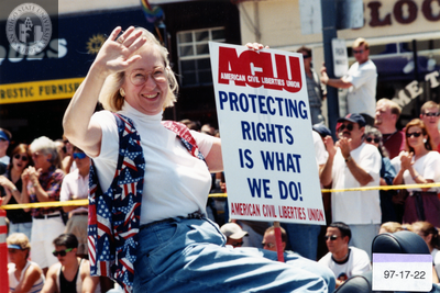 ACLU (American Civil Liberties Union) sign at Pride parade, 1997