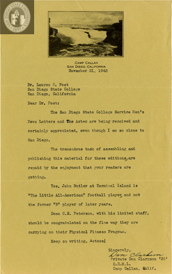 Letter from Don Clarkson, 1942