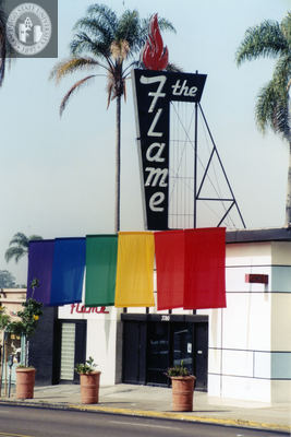 Individual flags form a rainbow at The Flame nightclub, 1999