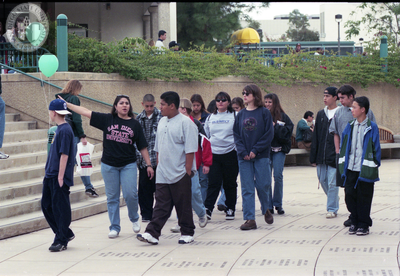 Tour group in front of Library Addition, 1998