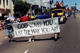 "God Loves You Just the Way You Are" banner at Pride parade, 1999