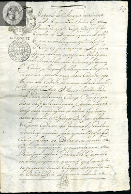 Urrutia de Vergara Papers, page 43, folder 15, volume 2, 1704