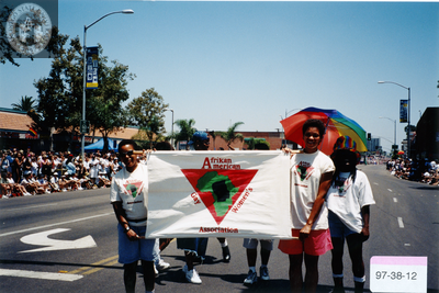 Afrikan American Gay Women's Association banner, Pride parade, 1997