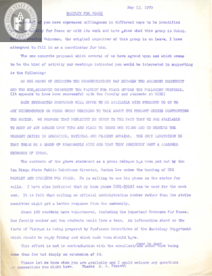 Faculty for Peace: proposal for activism, 1970