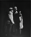 Two actors with man in tuxedo in Twelfth Night, 1954
