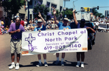 Christ Chapel of North Park banner in Pride parade, 1999