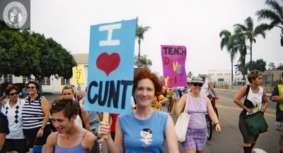 Sign at Pride parade with rude word, 2001