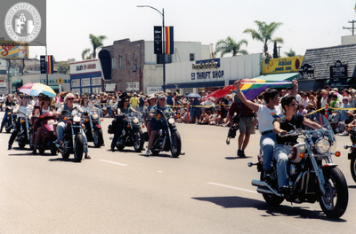 Dykes on Bikes motorcycle riders in Pride parade, 1999