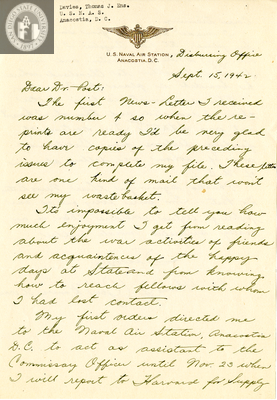 Letter from Thomas Joseph Davies, 1942