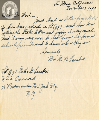 Letter from Mrs. G.B. Larabee, 1942