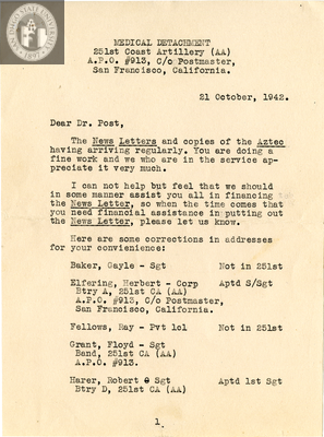 Letter from Charles King, 1942