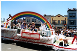 Rainbow float with board and committee members, Pride parade, 1999