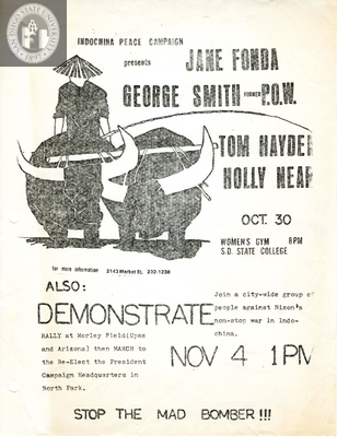 Flyer for anti-war speeches, rally and demonstration in San Diego