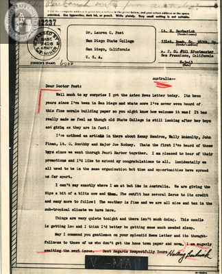 Letter from Harding Barbarick, 1943