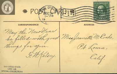 Back of card, San Diego Commercial College