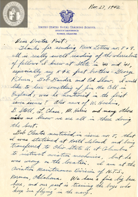 Letter from John A. Holloway, 1942