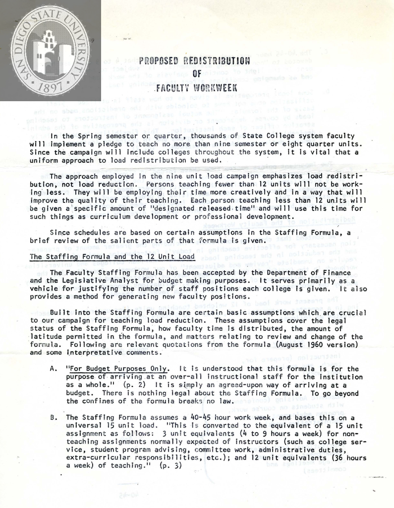 Proposed redistribution of faculty workweek, 1968